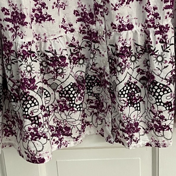Ellis 100% Cotton White Purple Boho Button Up Blouse size 18/20 - Picture 3 of 10